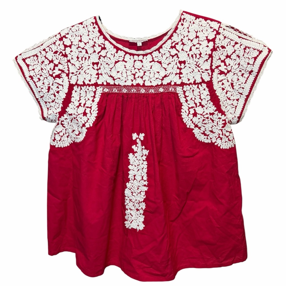 Frances Valentine Red and White Embroidered Top